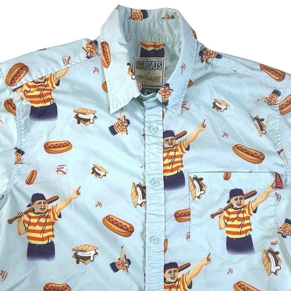 RSVLTS Button Down Shirt Mens Small The Sandlot Ham Porter Print Light Blue